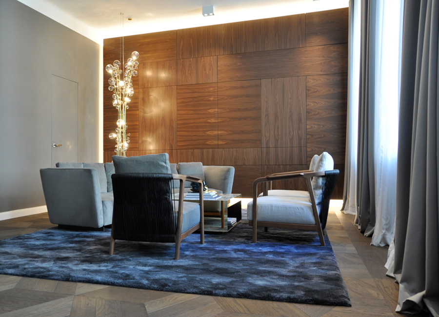 n|vier architekten, interior design Berlin-Mitte, foyer, wood paneling, Isabel Hamm, media wall