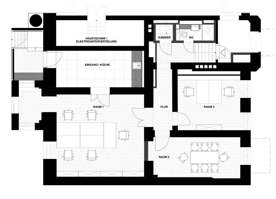 n-vier architekten, renovation Berlin-Prenzlauer Berg, basement, floor plan